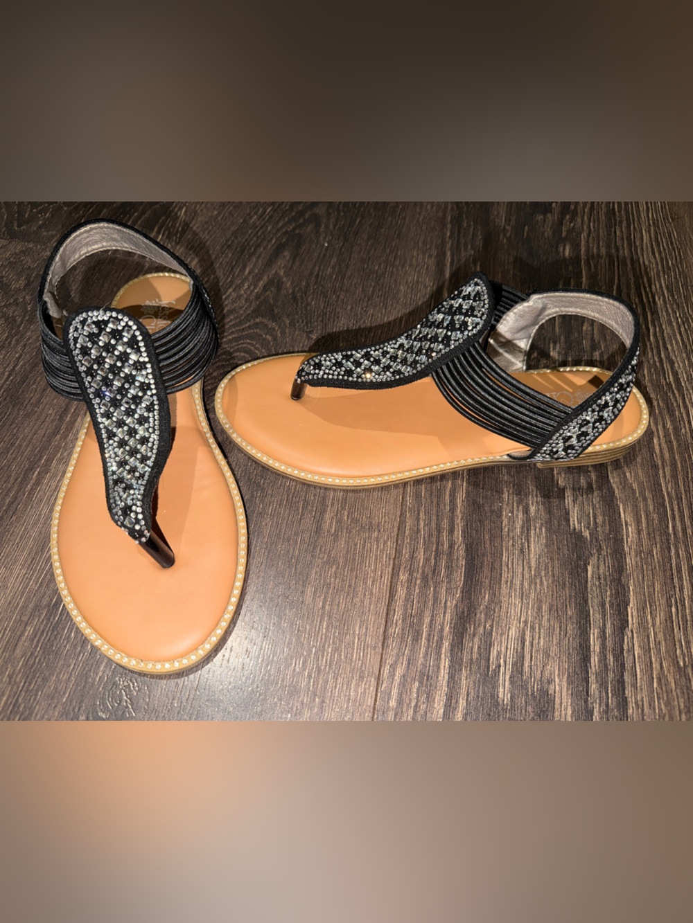 Jessica Cline Rebecca Black Rhinestone Stretch Thong Sandals Women’s 7